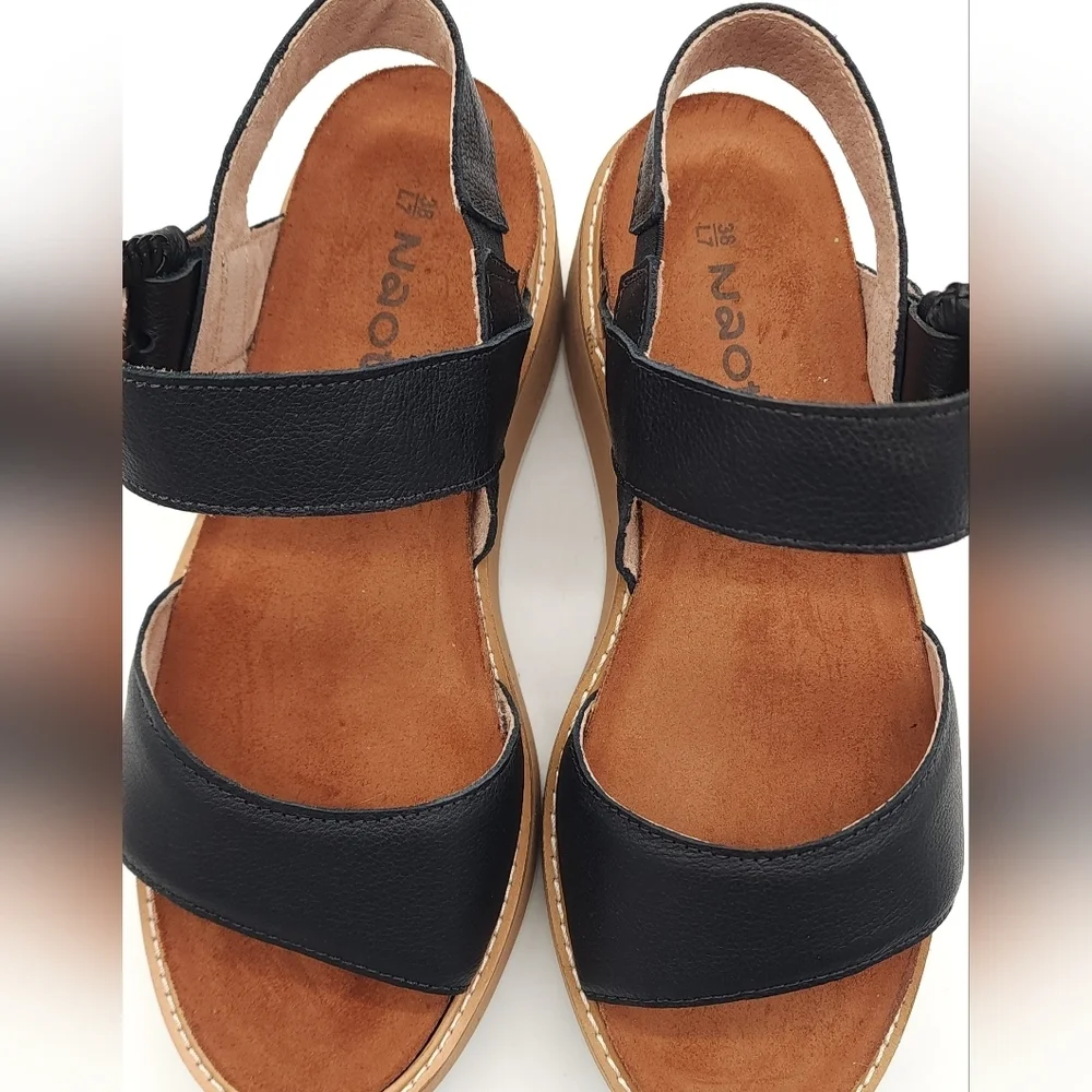NAOT Crepe Black Soft Leather Platform Chunky Sandal Women's Size 7 - Picture 10 of 12